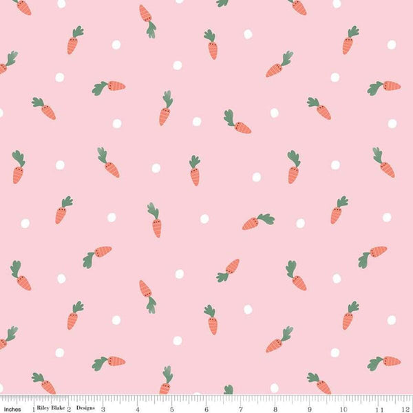 Easter Egg Hunt Carrots C10272 Powder - Riley Blake Designs - Spring Carrots Carrot Dotted Polka Dots Pink - Quilting Cotton Fabric
