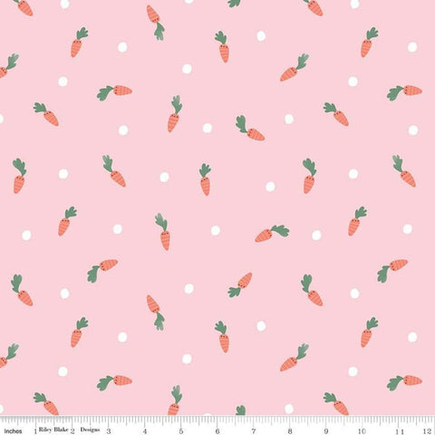 Easter Egg Hunt Carrots C10272 Powder - Riley Blake Designs - Spring Carrots Carrot Dotted Polka Dots Pink - Quilting Cotton Fabric