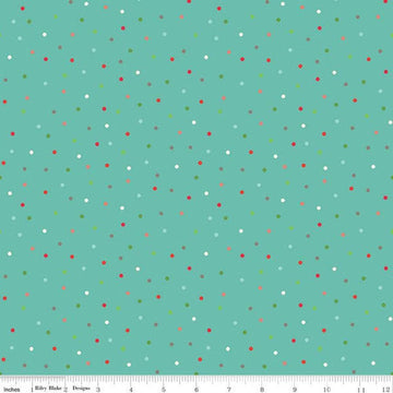 27" End of Bolt - Winter Wonder Dots C12068 Teal - Riley Blake Designs - Christmas Dot Dotted - Quilting Cotton Fabric