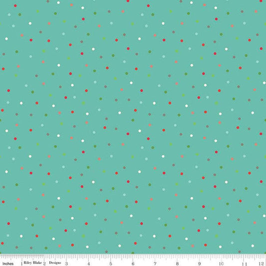 27" End of Bolt - Winter Wonder Dots C12068 Teal - Riley Blake Designs - Christmas Dot Dotted - Quilting Cotton Fabric