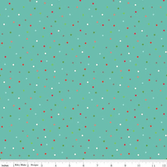 27" End of Bolt - Winter Wonder Dots C12068 Teal - Riley Blake Designs - Christmas Dot Dotted - Quilting Cotton Fabric