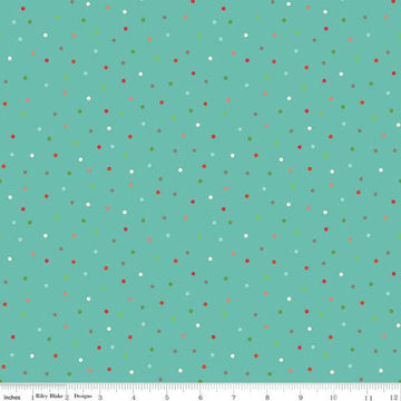 Fat Quarter End of Bolt - Winter Wonder Dots C12068 Teal - Riley Blake Designs - Christmas Dot Dotted - Quilting Cotton Fabric