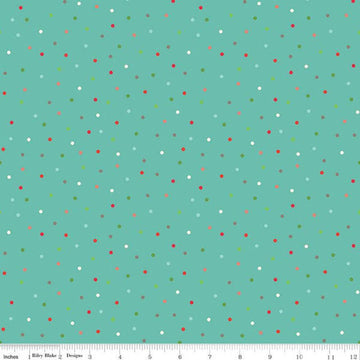 27" End of Bolt - Winter Wonder Dots C12068 Teal - Riley Blake Designs - Christmas Dot Dotted - Quilting Cotton Fabric