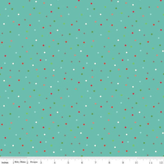 27" End of Bolt - SALE Winter Wonder Dots C12068 Teal - Riley Blake Designs - Christmas Dot Dotted - Quilting Cotton Fabric
