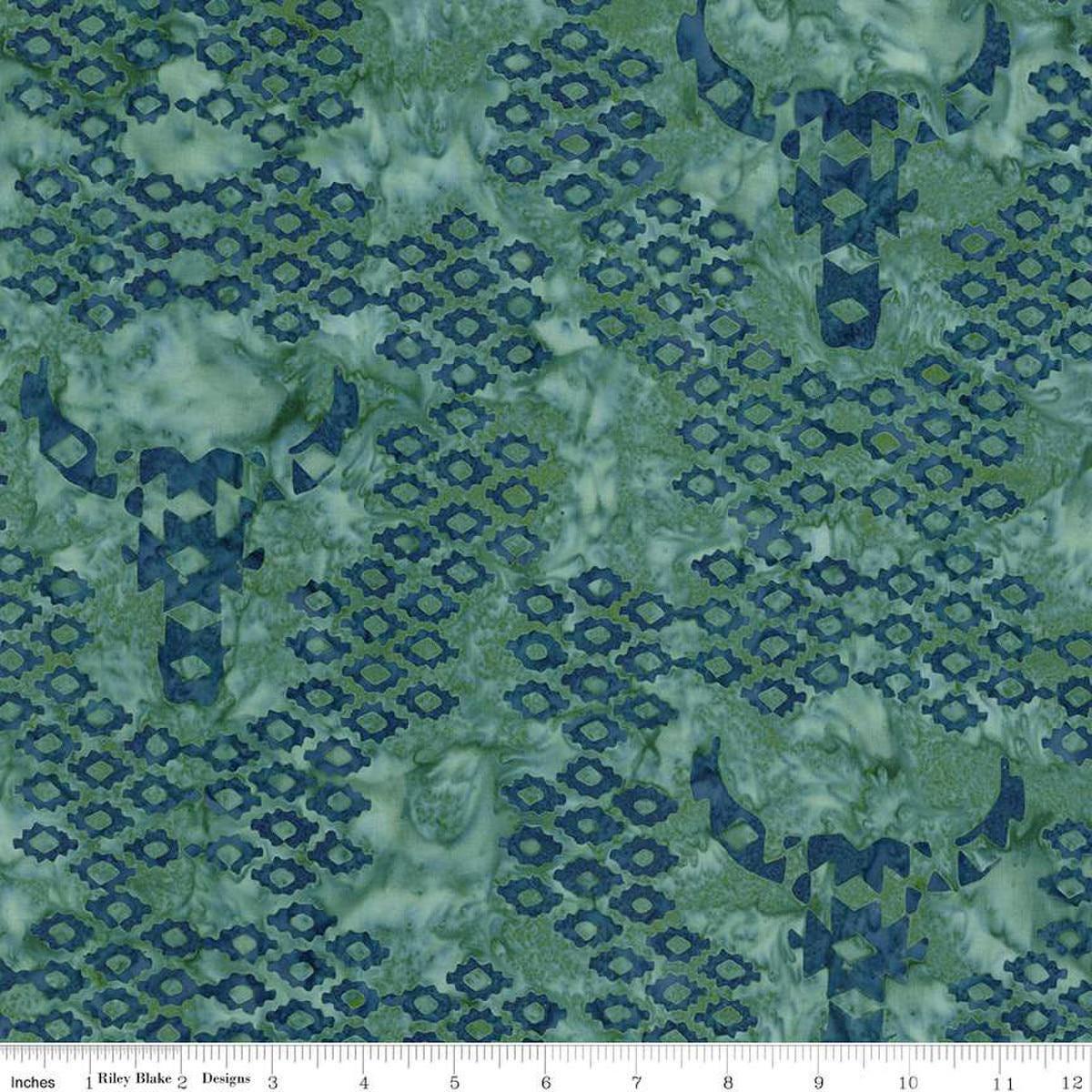 Image of Expressions Batiks Places You'll Go Western Reflections Aegean quilting cotton fabric by The RBD Designers for Riley Blake Designs. Features shapes on a blue background. Cute Little Fabric Shop