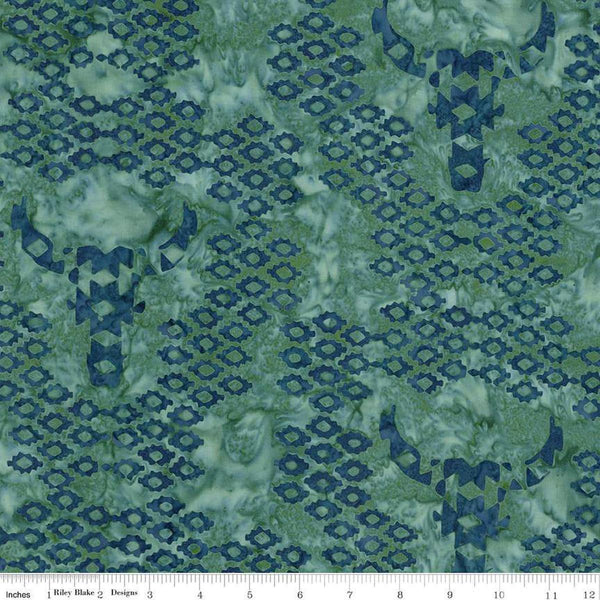 Image of Expressions Batiks Places You&#39;ll Go Western Reflections Aegean quilting cotton fabric by The RBD Designers for Riley Blake Designs. Features shapes on a blue background. Cute Little Fabric Shop