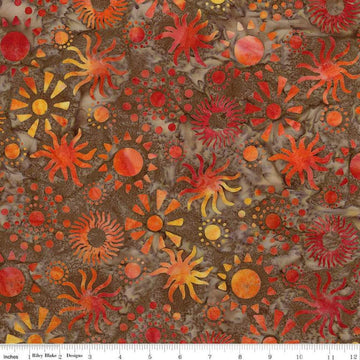 Image of Expressions Batiks Places You'll Go Western Reflections Cinnamon Grove quilting cotton fabric by The RBD Designers for Riley Blake Designs. Features flowers on a brown background. Cute Little Fabric Shop