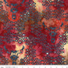 Image of Expressions Batiks Places You'll Go Western Reflections Autumn Leaves quilting cotton fabric by The RBD Designers for Riley Blake Designs. Features shapes on a red background. Cute Little Fabric Shop