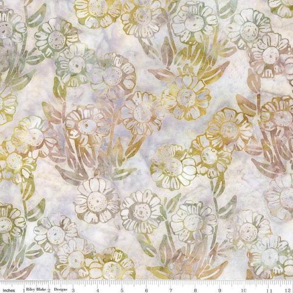 Image of Expressions Batiks Places You&#39;ll Go Western Reflections Oyster quilting cotton fabric by The RBD Designers for Riley Blake Designs. Features flowers on a white background. Cute Little Fabric Shop