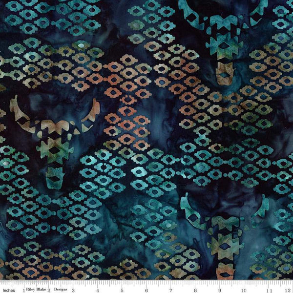 Image of Expressions Batiks Places You&#39;ll Go Western Reflections City Lites quilting cotton fabric by The RBD Designers for Riley Blake Designs. Features shapes on a blue background. Cute Little Fabric Shop