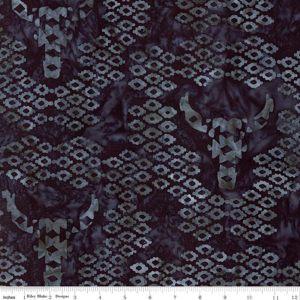 Image of Expressions Batiks Places You'll Go Western Reflections Stormy Seas quilting cotton fabric by The RBD Designers for Riley Blake Designs. Features shapes on a black background. Cute Little Fabric Shop