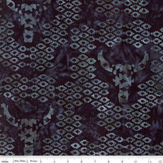 Image of Expressions Batiks Places You'll Go Western Reflections Stormy Seas quilting cotton fabric by The RBD Designers for Riley Blake Designs. Features shapes on a black background. Cute Little Fabric Shop