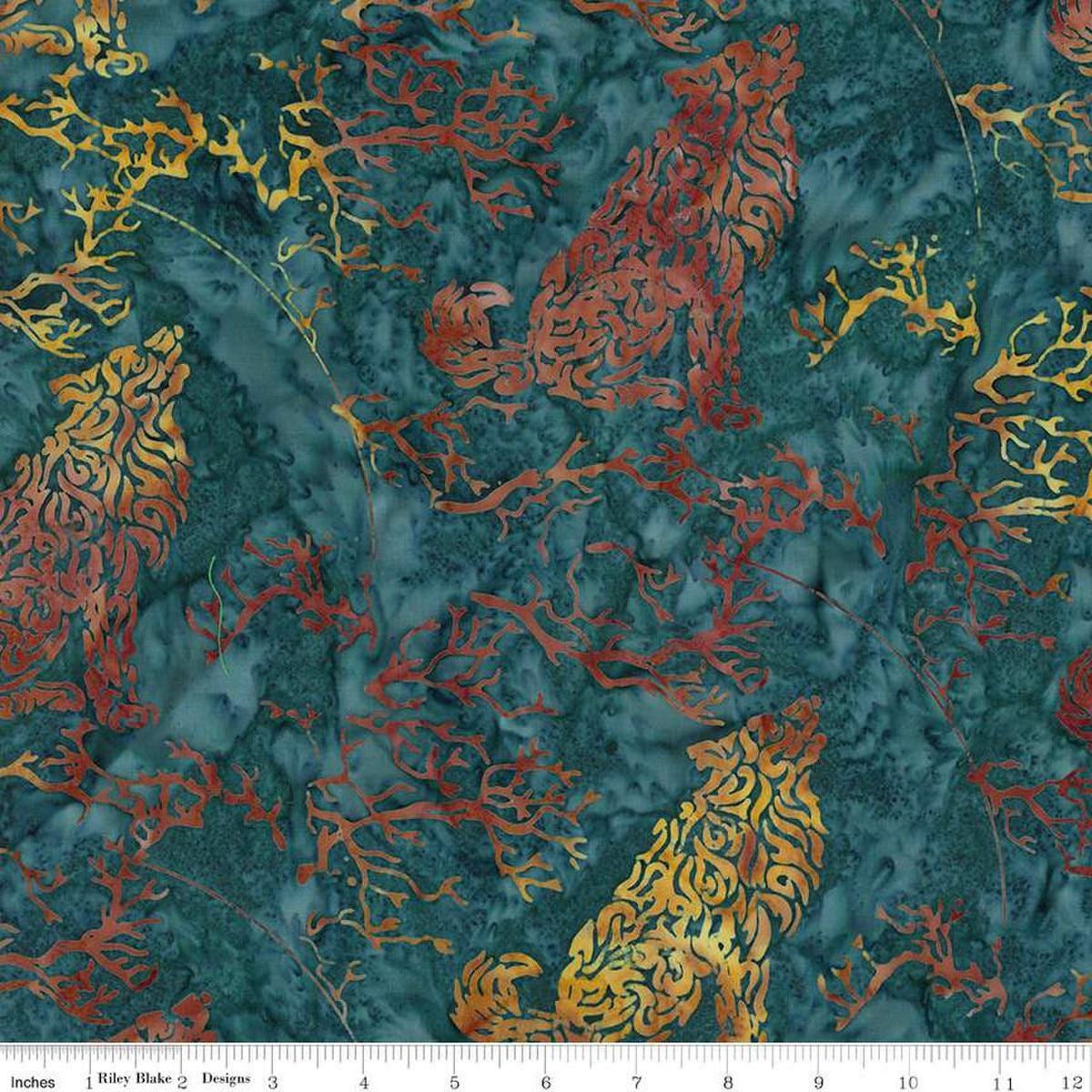 Image of Expressions Batiks Places You'll Go Western Reflections Spilled Tea quilting cotton fabric by The RBD Designers for Riley Blake Designs. Features animals on a blue background. Cute Little Fabric Shop