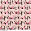 Image of Barbie™ Vintage Fashion Blush quilting cotton fabric by Official Licensed Product for Riley Blake Designs. Features dresses on a pink background. Cute Little Fabric Shop