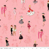 Image of Barbie™ Vintage Main Pink quilting cotton fabric by Official Licensed Product for Riley Blake Designs. Features dresses on a pink background. Cute Little Fabric Shop