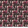 Image of Barbie™ Vintage Fashion Black quilting cotton fabric by Official Licensed Product for Riley Blake Designs. Features dresses on a black background. Cute Little Fabric Shop