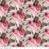 Image of Barbie™ Vintage Photos Pink quilting cotton fabric by Official Licensed Product for Riley Blake Designs. Features photos on a pink background. Cute Little Fabric Shop