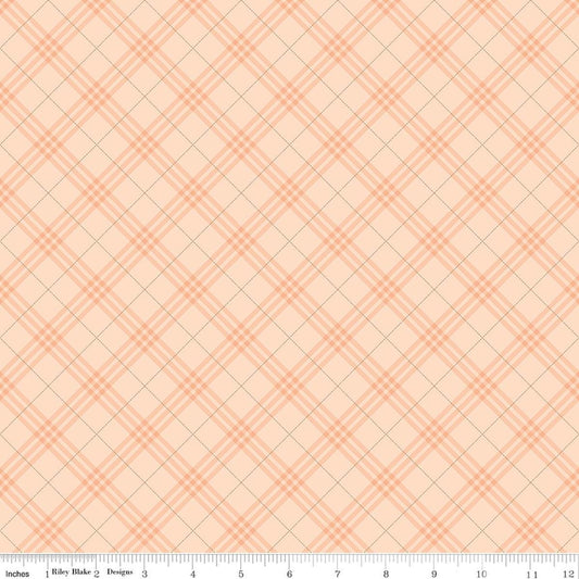 Image of Coffee Time Plaid Shell quilting cotton fabric by The RBD Designers for Riley Blake Designs. Features plaid on an orange background. Cute Little Fabric Shop