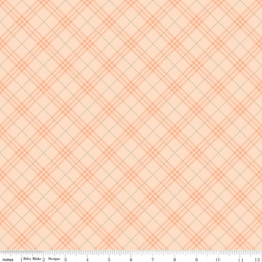 Image of Coffee Time Plaid Shell quilting cotton fabric by The RBD Designers for Riley Blake Designs. Features plaid on an orange background. Cute Little Fabric Shop