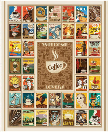 SALE Coffee Time Welcome Coffee Lovers Panel DIGITALLY PRINTED Fabric - PD17137 - Riley Blake Quilting Cotton Fabric