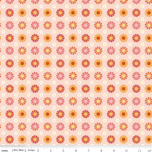 Image of Patchwork Dresden Peach quilting cotton fabric by Liza Taylor for Riley Blake Designs. Features Dresden on a pink background. Cute Little Fabric Shop