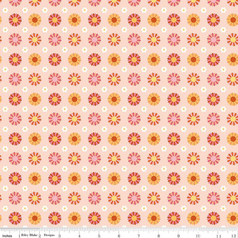 Image of Patchwork Dresden Peach quilting cotton fabric by Liza Taylor for Riley Blake Designs. Features Dresden on a pink background. Cute Little Fabric Shop