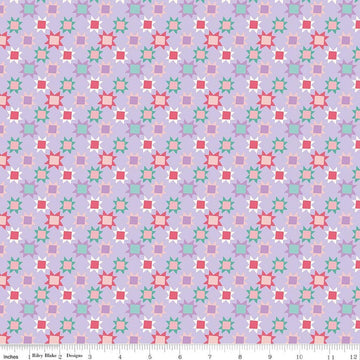 Image of Patchwork Stars Purple quilting cotton fabric by Liza Taylor for Riley Blake Designs. Features stars on a purple background. Cute Little Fabric Shop