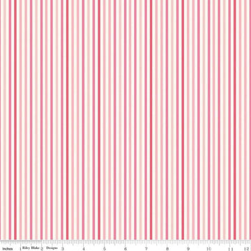 Image of Patchwork Stripes Pink quilting cotton fabric by Liza Taylor for Riley Blake Designs. Features stripes on a pink background. Cute Little Fabric Shop