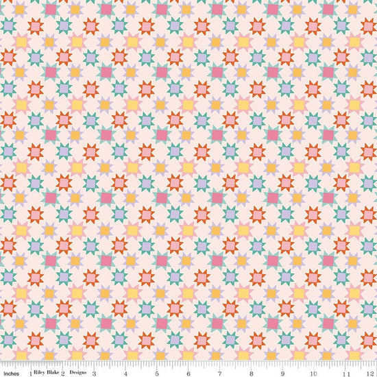 Image of Patchwork Stars Latte quilting cotton fabric by Liza Taylor for Riley Blake Designs. Features stars on a cream background. Cute Little Fabric Shop