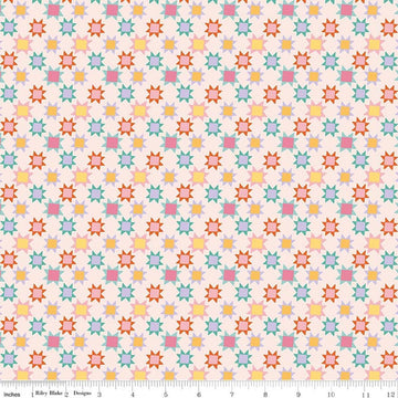 Image of Patchwork Stars Latte quilting cotton fabric by Liza Taylor for Riley Blake Designs. Features stars on a cream background. Cute Little Fabric Shop