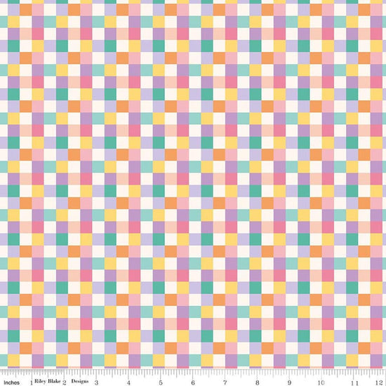 Image of Patchwork Checks Multi quilting cotton fabric by Liza Taylor for Riley Blake Designs. Features Squares on an orange background. Cute Little Fabric Shop