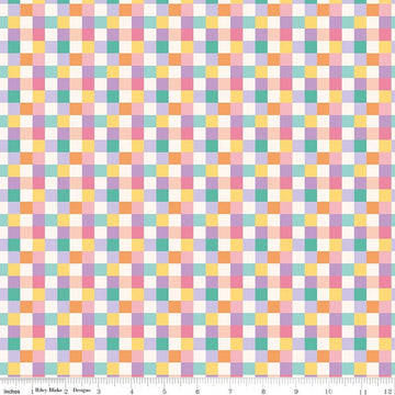 Image of Patchwork Checks Multi quilting cotton fabric by Liza Taylor for Riley Blake Designs. Features Squares on an orange background. Cute Little Fabric Shop