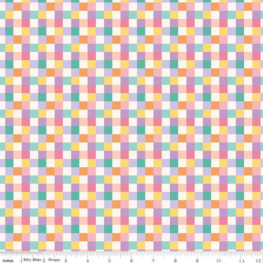 Image of Patchwork Checks Multi quilting cotton fabric by Liza Taylor for Riley Blake Designs. Features Squares on an orange background. Cute Little Fabric Shop