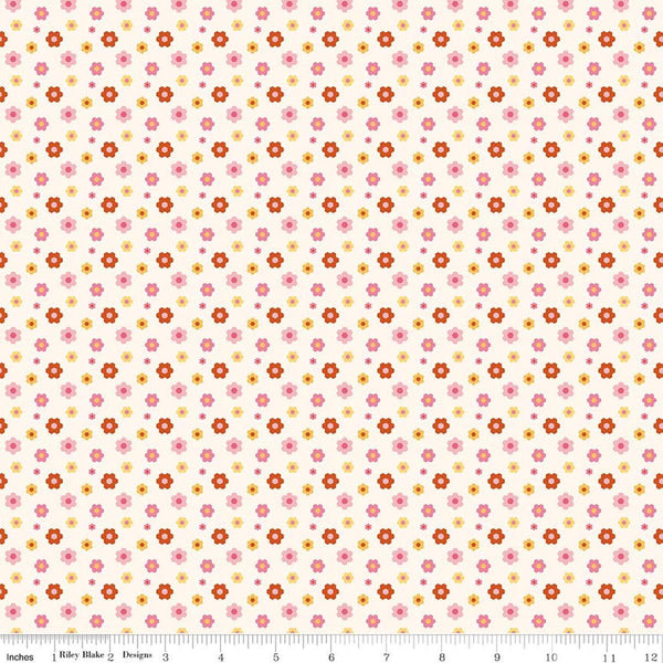 Image of Patchwork Floral Cream quilting cotton fabric by Liza Taylor for Riley Blake Designs. Features flowers on a cream background. Cute Little Fabric Shop