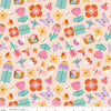 Image of Patchwork Main Peach quilting cotton fabric by Liza Taylor for Riley Blake Designs. Features nature on a peach background. Cute Little Fabric Shop