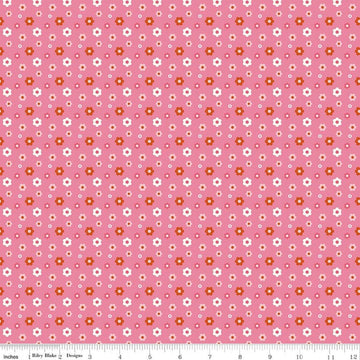 Image of Patchwork Floral Pink quilting cotton fabric by Liza Taylor for Riley Blake Designs. Features flowers on a pink background. Cute Little Fabric Shop