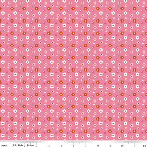 Image of Patchwork Floral Pink quilting cotton fabric by Liza Taylor for Riley Blake Designs. Features flowers on a pink background. Cute Little Fabric Shop