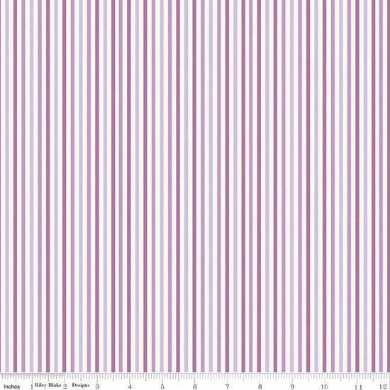 Image of Patchwork Stripes Purple quilting cotton fabric by Liza Taylor for Riley Blake Designs. Features stripes on a purple background. Cute Little Fabric Shop
