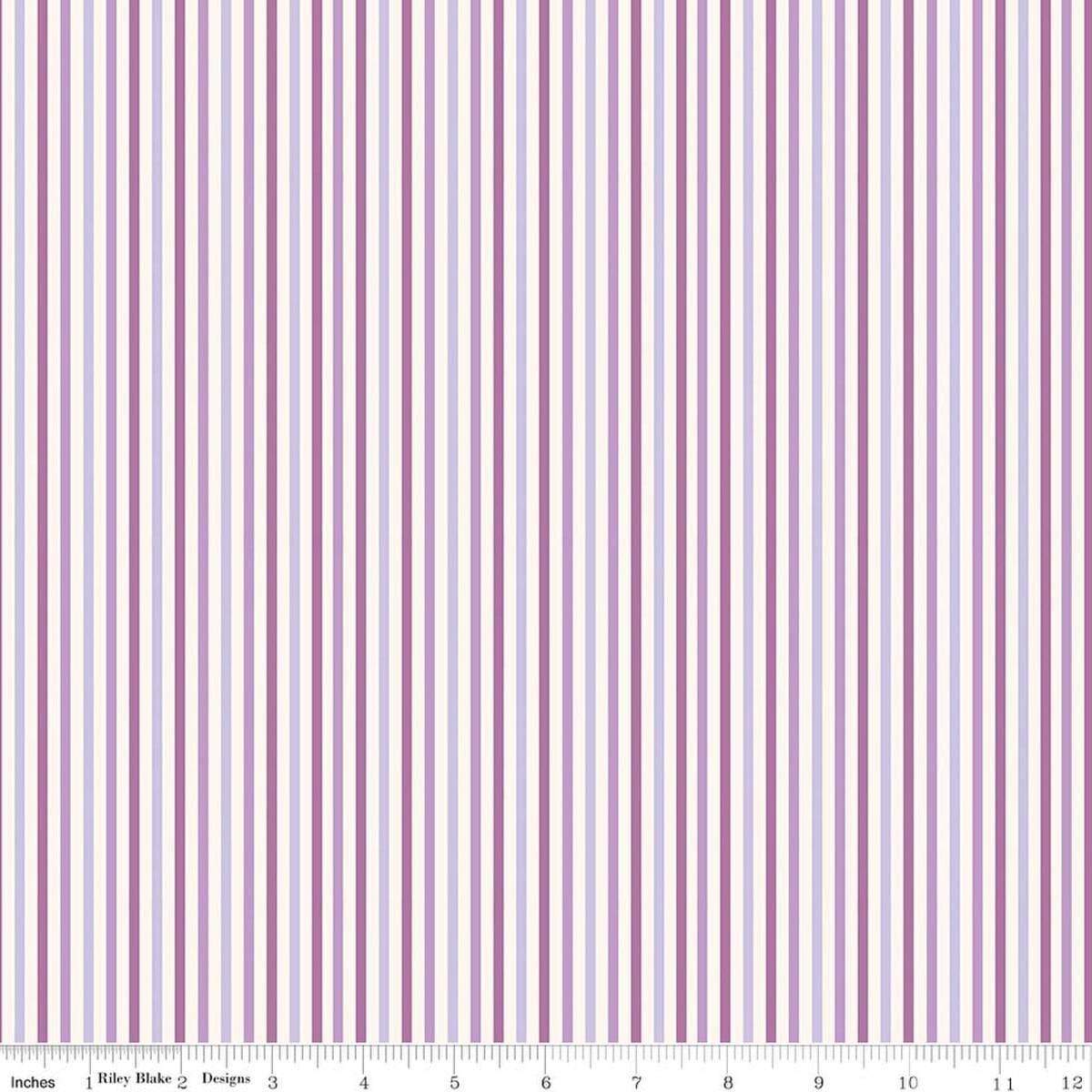 Image of Patchwork Stripes Purple quilting cotton fabric by Liza Taylor for Riley Blake Designs. Features stripes on a purple background. Cute Little Fabric Shop