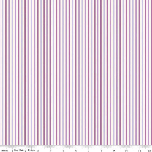 Image of Patchwork Stripes Purple quilting cotton fabric by Liza Taylor for Riley Blake Designs. Features stripes on a purple background. Cute Little Fabric Shop