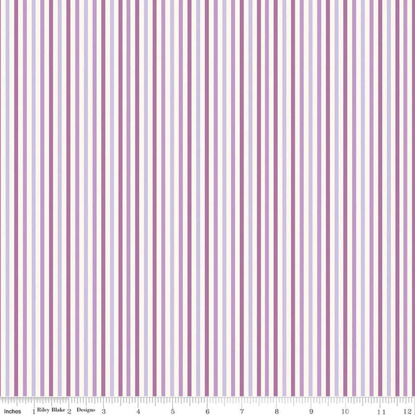 Image of Patchwork Stripes Purple quilting cotton fabric by Liza Taylor for Riley Blake Designs. Features stripes on a purple background. Cute Little Fabric Shop