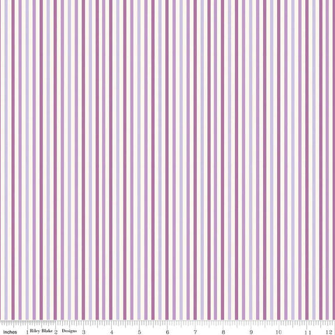 Image of Patchwork Stripes Purple quilting cotton fabric by Liza Taylor for Riley Blake Designs. Features stripes on a purple background. Cute Little Fabric Shop