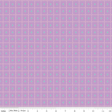Image of Patchwork Stiches Purple quilting cotton fabric by Liza Taylor for Riley Blake Designs. Features squares on a purple background. Cute Little Fabric Shop
