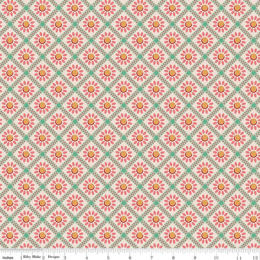 3 yard cut - SALE Farmer's Daughter Sunflower Sage Cream Floral Fabric WIDEBACK - WB17197 - Lori Holt - Riley Blake Quilting Cotton Fabric
