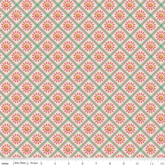 2 yard 24" End of Bolt - SALE Farmer's Daughter Sunflower Sage Cream Fabric WIDEBACK WB17197 - Lori Holt  Riley Blake Quilting Cotton Fabric