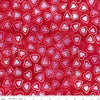 Image of Expressions Batiks Love Punch Red Candy Riot quilting cotton fabric by The RBD Designers for Riley Blake Designs. Features hearts on a red background. Cute Little Fabric Shop
