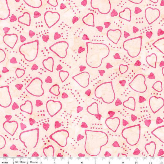 Image of Expressions Batiks Love Punch Piggy Bank quilting cotton fabric by The RBD Designers for Riley Blake Designs. Features hearts on a cream background. Cute Little Fabric Shop