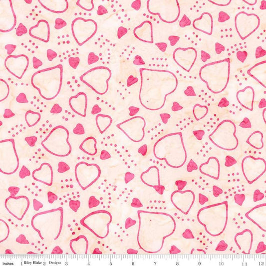 Image of Expressions Batiks Love Punch Piggy Bank quilting cotton fabric by The RBD Designers for Riley Blake Designs. Features hearts on a cream background. Cute Little Fabric Shop