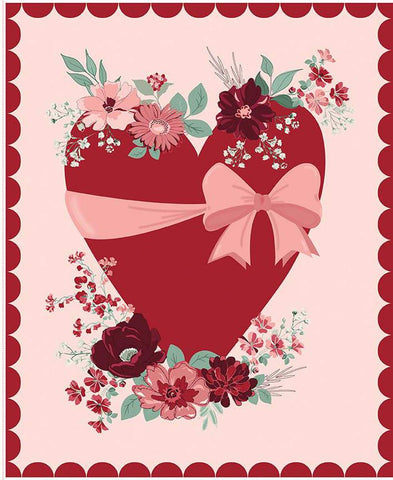 SALE Love You Always Heart Panel P16877 - Riley Blake Designs - Floral Flowers Blossoms Hearts Bow - Quilting Cotton Fabric