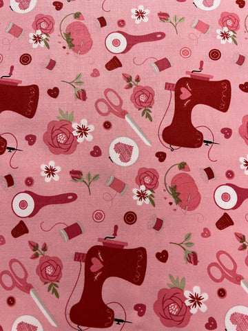 Sew in Love Sewing C16901 Rose - Riley Blake Designs - Sewing Machine Scissors Thread Pins - Quilting Cotton Fabric